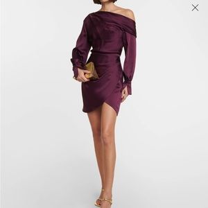 SIMKHAI Cameron One-Shoulder Gathered Satin Mini Dress